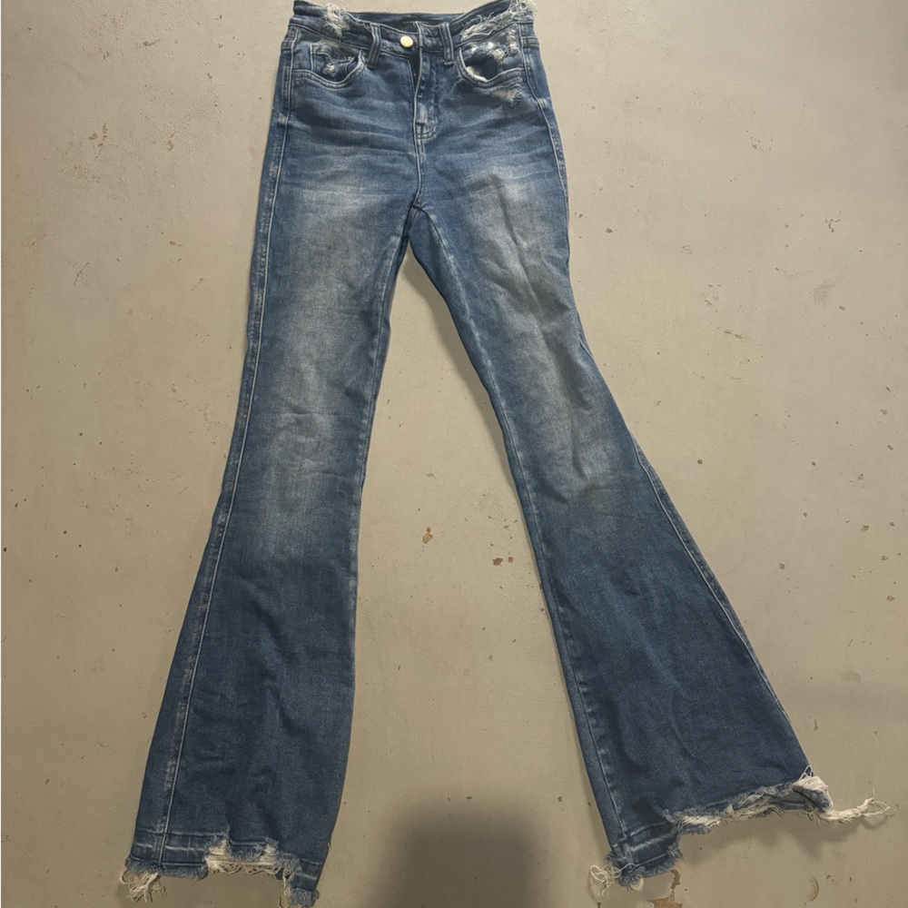 Flying monkey distressed bell bottom jeans